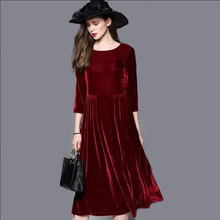 2022 Autumn Velvet Dress Women three quarter Sleeve Party Dresses Elegant Office Velour Dress Vestidos,  -   2024 - buy cheap