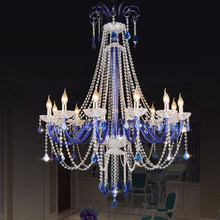 Candelabros de cristal azul LED europeos para Villa, sala de estar, Hotel, decoración del hogar, lámpara colgante E14, iluminación de araña de lujo 2024 - compra barato