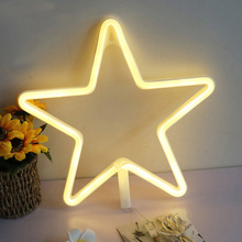 Luz noturna em neon com led de estrela, adorável, branco, quente, iluminação, para quarto infantil, festa, natal, casamento, decoração de parede, presente de feriado