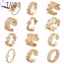 QIAMNI Gold Color Flower Stackable Finger Ring Wedding Women's Cocktail Hollow Geometric Toe Foot Ring Party Jewelry Bague Femme 2024 - buy cheap