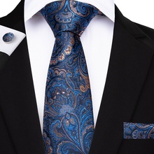 DiBanGu-Corbata Floral azul y amarillo de lujo para hombre, de 100% corbata de seda, pañuelo gemelos, corbata para boda, conjunto de MJ-7108, 2019 2024 - compra barato