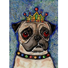 Pintura de diamante redondo 5D Diy "King Pugly", punto de cruz, diamante cuadrado completo con bordado de perro borroso, patrón de mosaico, pegatinas de cuentas 2024 - compra barato