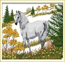 Horse Forest Animal Canvas Arts Crafts Sewing Cross Stitch Kits Printed Embroidery DIY Handmade Needlework Wall Home Decor 2024 - buy cheap