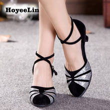 HoYeeLin Women Ladies Glitter Ballroom Party Dance Heels Shoes Closed Toe Mid Heeled Tango Waltz Dancing Shoes 2024 - buy cheap