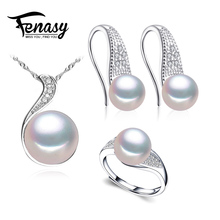 FENASY 925 Sterling Silver natural pearl jewelry sets for women bohemian stud earrings engagement ring set,pendant necklace 2024 - buy cheap