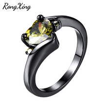 RongXing Hot Estilo Bonito Coração Birthstone Anéis Para As Mulheres Homens Black Gold Filled Verde/Azul Zircon Alianças de Casamento Amante presente RB1359 2024 - compre barato