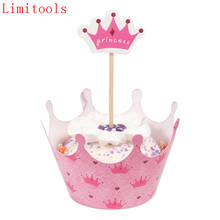 24pcs/lot Princess Crown Paper Cupcake Wrappers Toppers For Kids Party Birthday Decoration Cake Cups(12 wraps+12 topper) 2024 - buy cheap