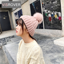 VISROVER 12 colors Autumn winter solid color real acrylic beanies with pompom for man woman cashmere unisex Warm hat wholesales 2024 - buy cheap