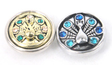 Free shipping Mini 1.2cm peacock CZ DIY snap button metal charms 2 color mix 2024 - buy cheap