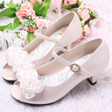 SLYXSH 3 Colors Good Quality Children White Flower Pearls Shoes Girls High Heel Sandals Kids Wedding Shoes Children Size 26-36 2024 - buy cheap