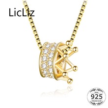 LicLiz 925 Sterling Silver Crown Zircon Diamond Gold Pendant Necklaces for Women CZ Crystal Jewelry Box Chain Pendant LN0444 2024 - buy cheap