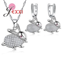 Handmade Cute Little Animal Silver Long Chain Running Rabbit Necklace Earring Set Women's Fashion Crystal Pendant Jewelry 2024 - buy cheap