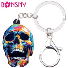 Bonsny Acrylic Halloween Floral Punk Skull Skeleton Key Chains Keychain Rings Jewelry For Women Girls Handbag Car Charms Pendant 2024 - buy cheap