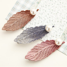 Girls Fashion Leaf Shape Hair Clip Headwear Barrettes Retro Imitation Pearl Cloth Leaves Hairpin Hair Accessories For Woman 2024 - buy cheap