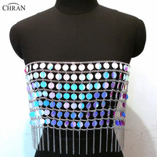 Chran Sequins Beads Crop Top Chain Rave Crystal Choker Necklace Halter Bra Bralette Bikini Wear Party Festival Sexy Body Jewelry 2024 - buy cheap