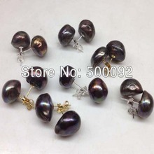 wholesale 10 pairs 13-15mm black pearl stud earring 2024 - buy cheap