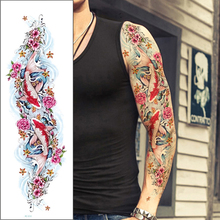 48*17 см временная татуировка на руку стикер красочный Лотос Карп Дизайн Поддельные рукава для татуировки флеш-тату водонепроницаемый боди-арт мужчины женщины мужчины 2024 - купить недорого