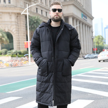 Мужское длинное хлопковое пальто выше колена, Мужская теплая черная куртка на белом утином пуху, толстая зимняя Повседневная зимняя одежда, размер XL-9XL 10XL 2024 - купить недорого