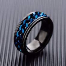 Бесплатная Самостоятельная гравировка 8 мм черные вертушки Свадебные кольца с синей цепочкой инкрустированные ступенчатые кольца 2024 - купить недорого