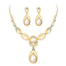 Waterdrop imitação de pérolas conjunto de joias de noiva para mulheres, ouro, cristal, strass, colar, brincos, conjunto de joias de casamento 2024 - compre barato