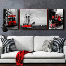 Pintura de lona para decoración del hogar, imagen de arte de pared roja, Retro, Impresión de paisaje, dormitorio, blanco y negro 2024 - compra barato
