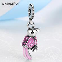 Lovely Pink Bird Silver Plated Charm Beads Fit  Bracelets & Necklaces Dangle Alloy Charms For Women Jewerly DIY 2024 - buy cheap
