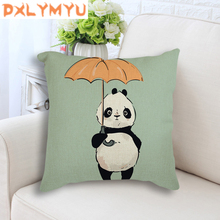 Sofa Cushion Watercolor Kawaii Panda Cushion Cute Panda Print Throw Pillow Linen Cotton Cushion 45*45 CM Decorative Cushion 2024 - buy cheap