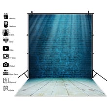 Laeacco Stage Backdrop Blue Brick Wall Bright Spotlight Wooden Floor Party Baby Photographic Background Photocall Photo Studio 2024 - buy cheap