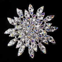 2.2 Inch Rhodium Silver Plated Clear and AB Rhinestone Crystal Diamante Floral Wedding Brooch Vintage 2024 - buy cheap