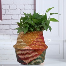 Foldable Handmade Bamboo Storage Baskets Laundry Straw Patchwork Wicker Rattan Seagrass Belly Garden Flower Pot Planter Basket 2024 - buy cheap