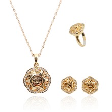 Fashion Women jewelry set  Gold Plated Crystal Flower pendant Necklace Earrings set Long Beads Chain Free Shipping 2024 - buy cheap