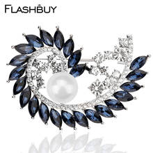 Flashbuy Round Blue Top Crystal Brooch For Women Party Gifts Shiny Crystal Broaches Pins Very Nice Christmas Brooches 2024 - buy cheap