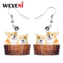 WEVENI Acrylic Happy Welsh Corgi Pembroke Dog Basket Earrings Dangle Drop Trendy Animal Jewelry For Women Girls Statement Gift 2024 - buy cheap