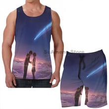 Verão engraçado impressão masculina tank tops mulheres kimi sem na wa (seu nome) (2) masculino board praia shorts feminino conjuntos de fitness sem mangas colete 2024 - compre barato