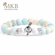 Musical Note Bracelet Women Youga Bangles 8mm Natural Amazonite Beaded Bracelets Men Jewelry Pulseira Feminina Bijoux Bileklik 2024 - buy cheap