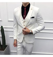 2019 Men's Slim Fit White Suits Men Korean Style Business Suit Men Casual Party Tuxedo Suits 3 Pieces Set Jacket Vest Pants 2024 - buy cheap