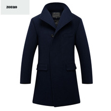 New fashion Wool Coat Men Leisure Long Sections Woolen Coats Men's Pure Color Overcoat Male Slim Woolen Windbreaker Jacket 2024 - buy cheap