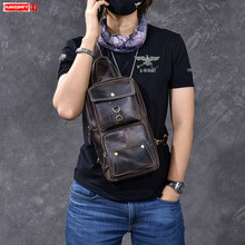 Men's Big Breast Bag Crossbody Messenger Male Chest Bags Vintage Crazy Horse Leather Handmade First Layer Leather Soft Men Retro 2024 - buy cheap