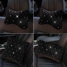 Winter Plush with Crystal Rhinestone Car Pillow Sets For Girls Warm Fur Head Rest Neck Waist Supports Auto Steering Wheel Covers 2024 - buy cheap