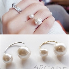 Fashion Women's Size Pearl Open Ring Temperament Wild Fashion Ring Joint Double Pearl Ring Jewelry Lover Gift 2024 - buy cheap