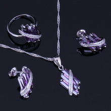 Conjuntos de joyas de plata de ley 925 Circonia cúbica púrpura para mujer pendientes de cadena colgante V0967 2024 - compra barato