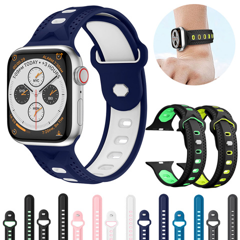 Силиконовый ремешок для часов Apple Watch, ремешок для iwatch 4/3, 42 мм/38 мм, 44 мм/40 мм, спортивный браслет, резиновый ремешок для часов apple watch 4, 3, 2, 1 2022 - купить недорого