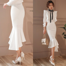 Женская длинная юбка до середины икры, эластичная черно-белая юбка в стиле русалки, большие размеры, 2019 2024 - купить недорого