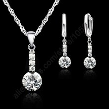 Shining Cubic Zirconia Genuine 925 Sterling Silver Jewelry Sets Pendant Necklace Earring+ Singapore Chain Woman Dress Gift 2024 - buy cheap
