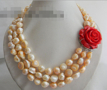 Красивое Ожерелье из пресноводного жемчуга в стиле барокко, 3 нити, 17 дюймов, 12 мм 2024 - купить недорого