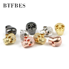 BTFBES White Zircon Gold Skull Copper Beads 2pcs Cool Accessories Loose beads for Jewelry Bracelet Making Necklace DIY Pendant 2024 - buy cheap