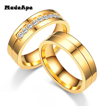 MadApe модные обручальные кольца для женщин/мужчин Любовь золото-цвет нержавеющая сталь CZ обещание ювелирные изделия Пара подарок 2024 - купить недорого