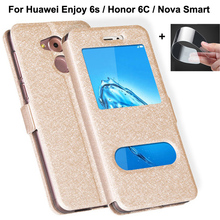 Кожаный чехол на переднее окно для Huawei Honor 6C, чехол для телефона Huawei Enjoy 6 s 6 s, чехлы на заднюю панель для Huawei Nova, умный чехол 2024 - купить недорого