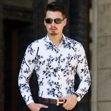 Male Fashion autumn printed Lapel shirt Men's large size shirts Leisure Long sleeve High-quality Floral color Cotton Slim shirt 2024 - buy cheap