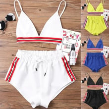 Swimwear Women 2019 Sport Short Three-piece Swimsuit Female Thong Bathing Suit Button Sexy Bikini Set Push Up Swimwear Women 2024 - buy cheap